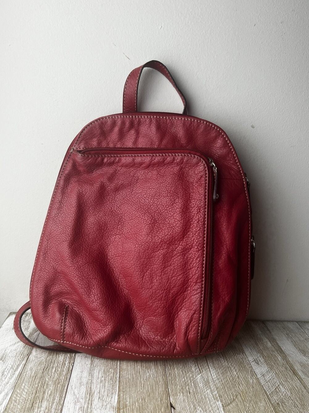 Tignanello Leather Backpack Handbag Red